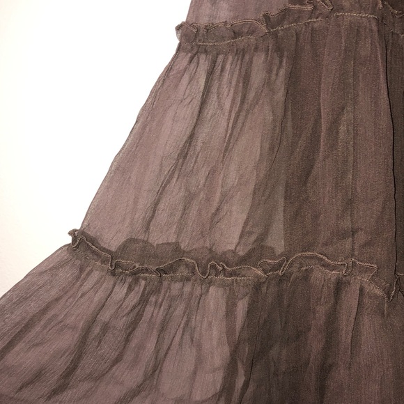Express Brown Tiered A-Line Midi Skirt 100% Silk - Picture 5 of 8